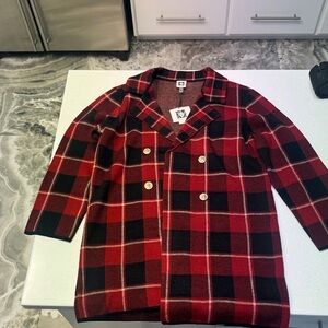 Anne Klein Red and Black Plaid Coat